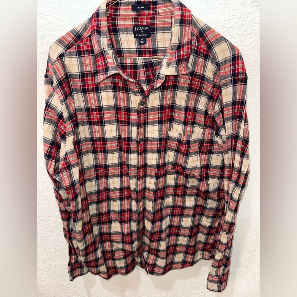 J. Crew Red and Blue Casual Button Down Flannel Shirt